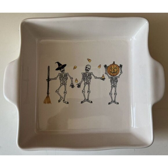 Rae Dunn Artisan Collection Trick Or Treat Mixing Bowl & 2 Halloween Skeleton Tr - Picture 6 of 15